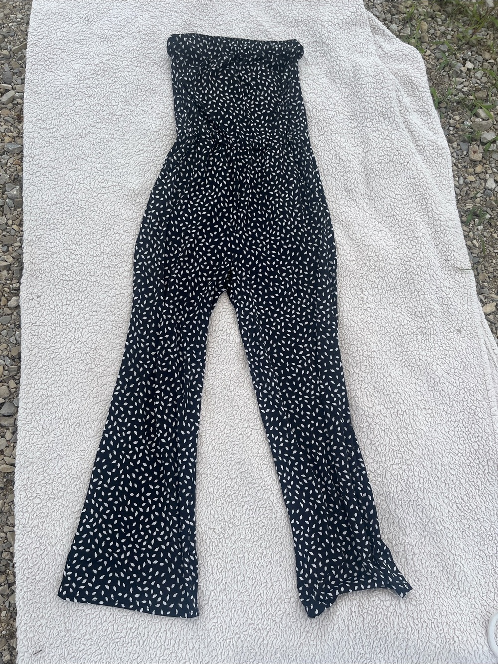 High-Waist Black Printed Strapless Jumpsuit lightweight & breezy